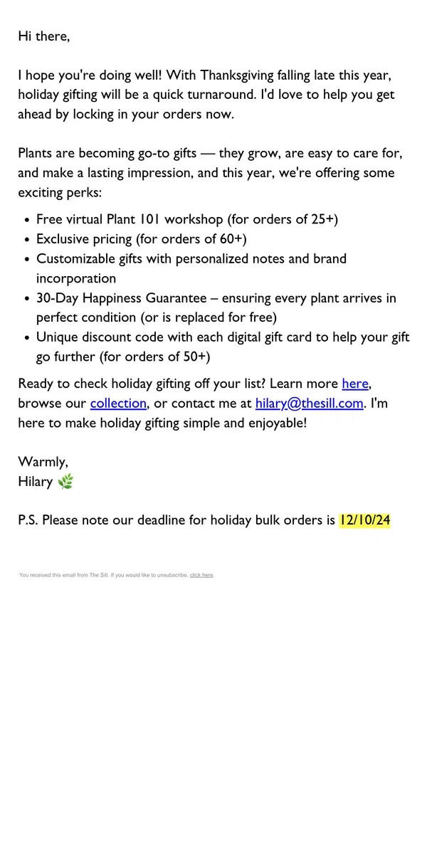 Email from The Sill. Order Now for Bulk Holiday Gifts!