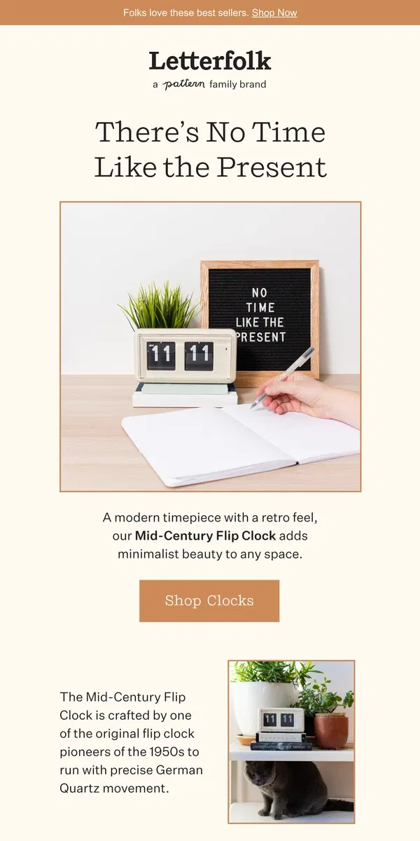 Email from Letterfolk. Watch time flip by with the Mid-Century Flip Clock