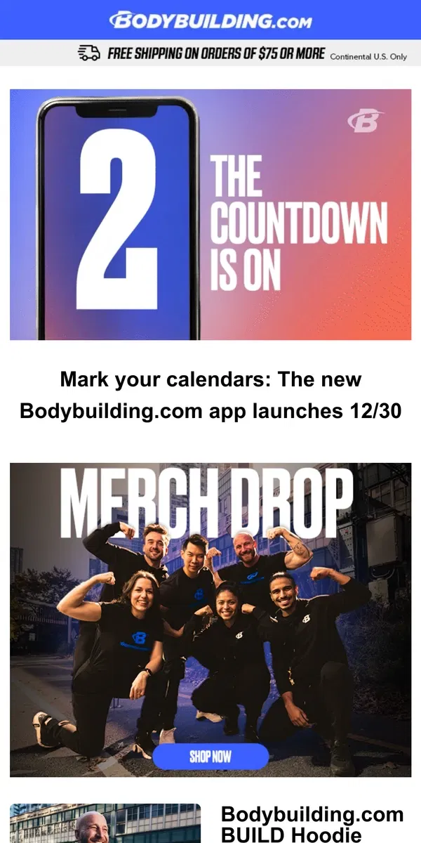 Email from Bodybuilding.com. Elevate your fitness gear with exclusive BBcom merch!