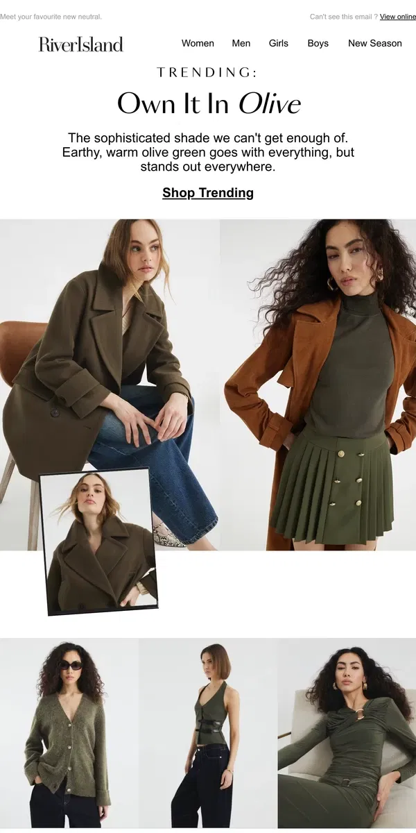 Email from River Island. Olive green is everywhere