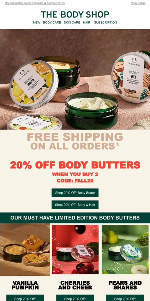 Email from The Body Shop. Free Shipping + Amazing Deals on Body Butters and More!