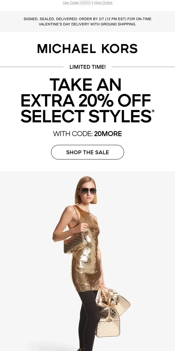 Email from Michael Kors. Save An Extra 20% On Select Sale Styles