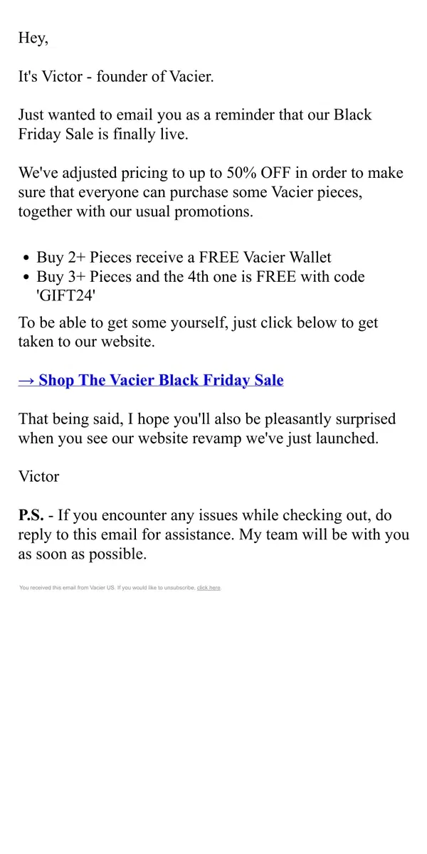 Email from Vacier. Black Friday just Started at Vacier →