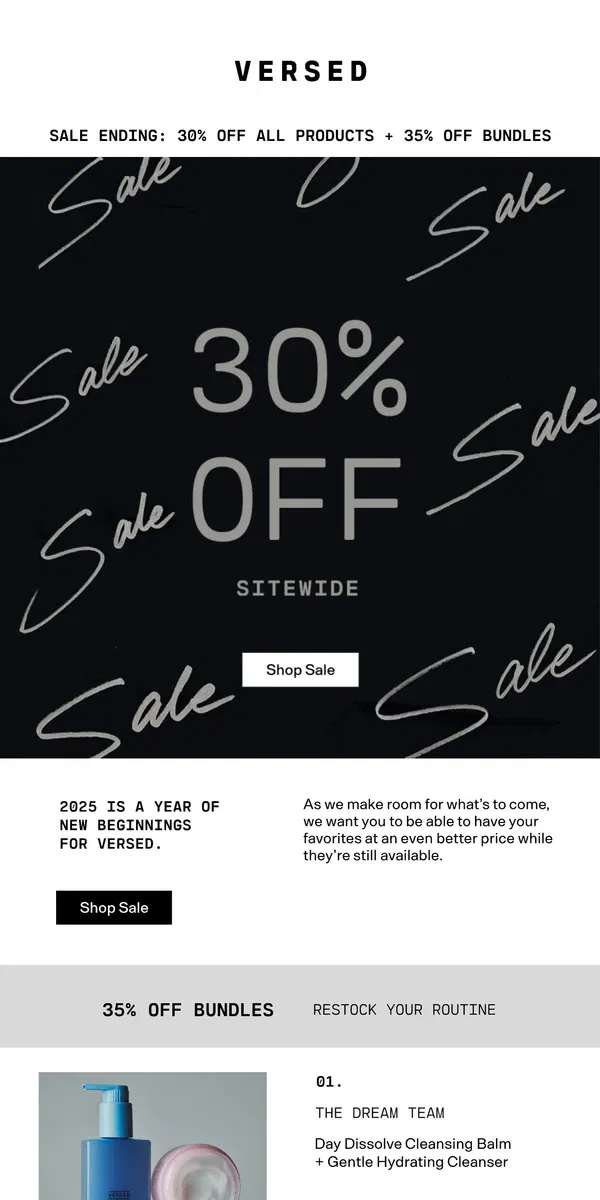 Email from Versed Skin. Last Call: 30% Off Everything