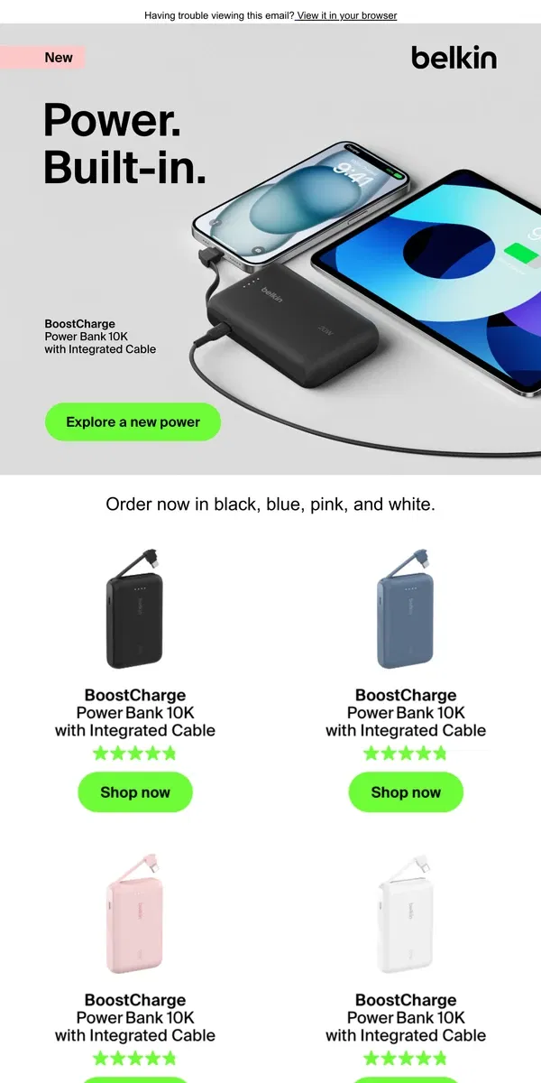 Email from Belkin. Find powerful 10K charging without searching for a cable  👀