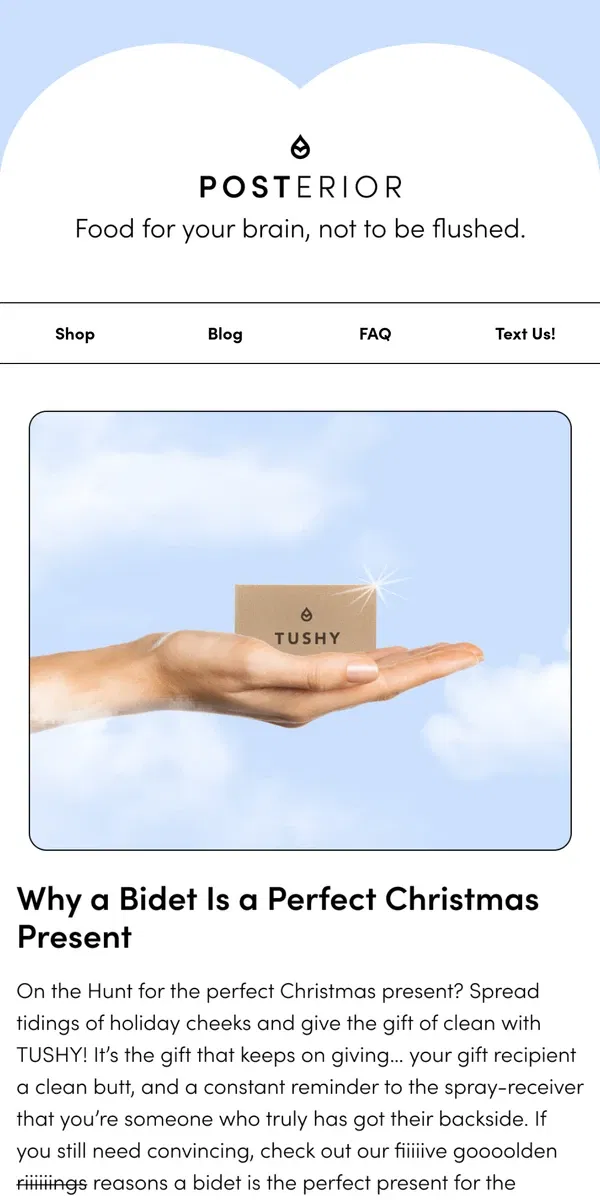 Email from TUSHY. 5 reasons bidets are the perfect gift