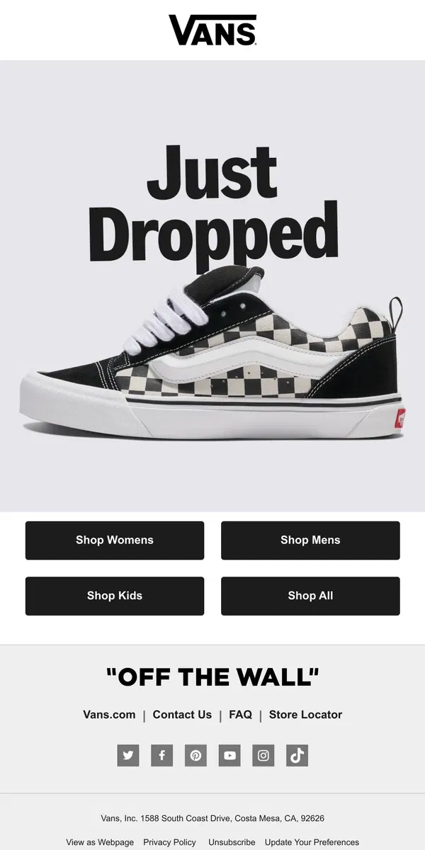 Email from Vans. New Arrivals Just Dropped