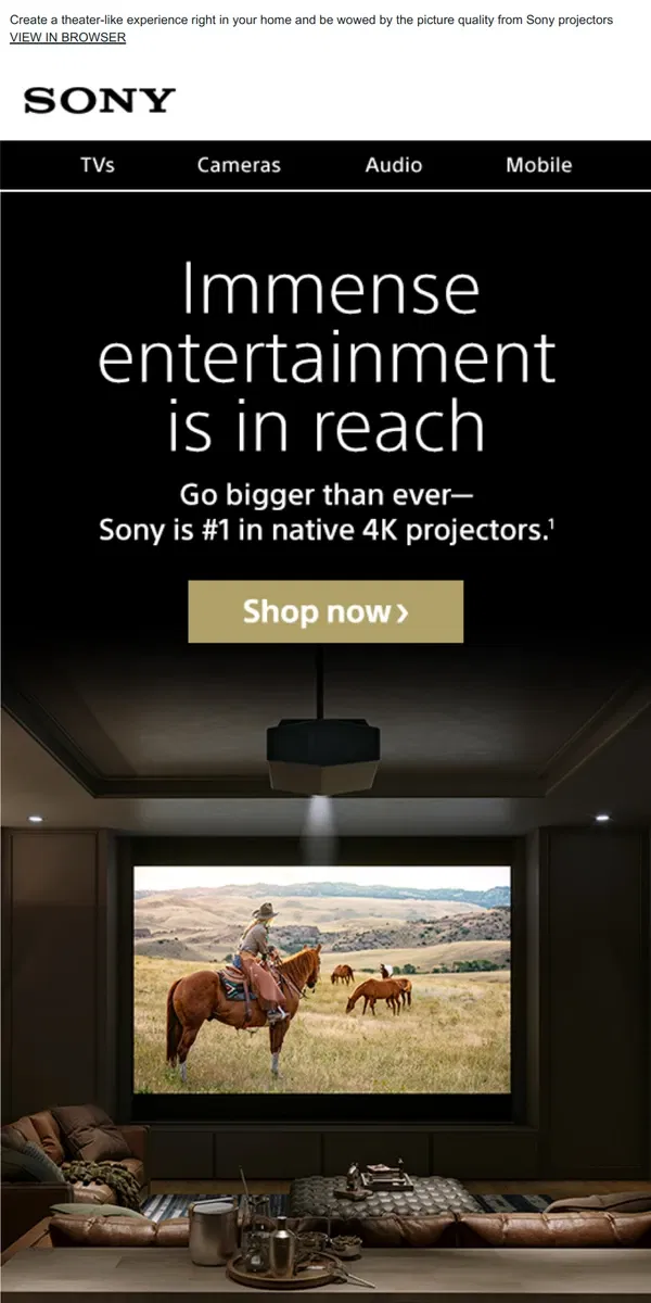 Email from Sony. Widen your Entertainment Perspective | Add a Projector to Your Home Theater