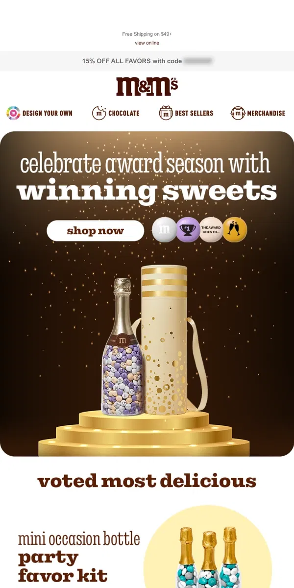 Email from M&M's. Awards Show Party?