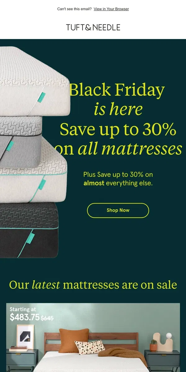 Email from Tuft & Needle. OMG IT’S HAPPENING—up to 30% off