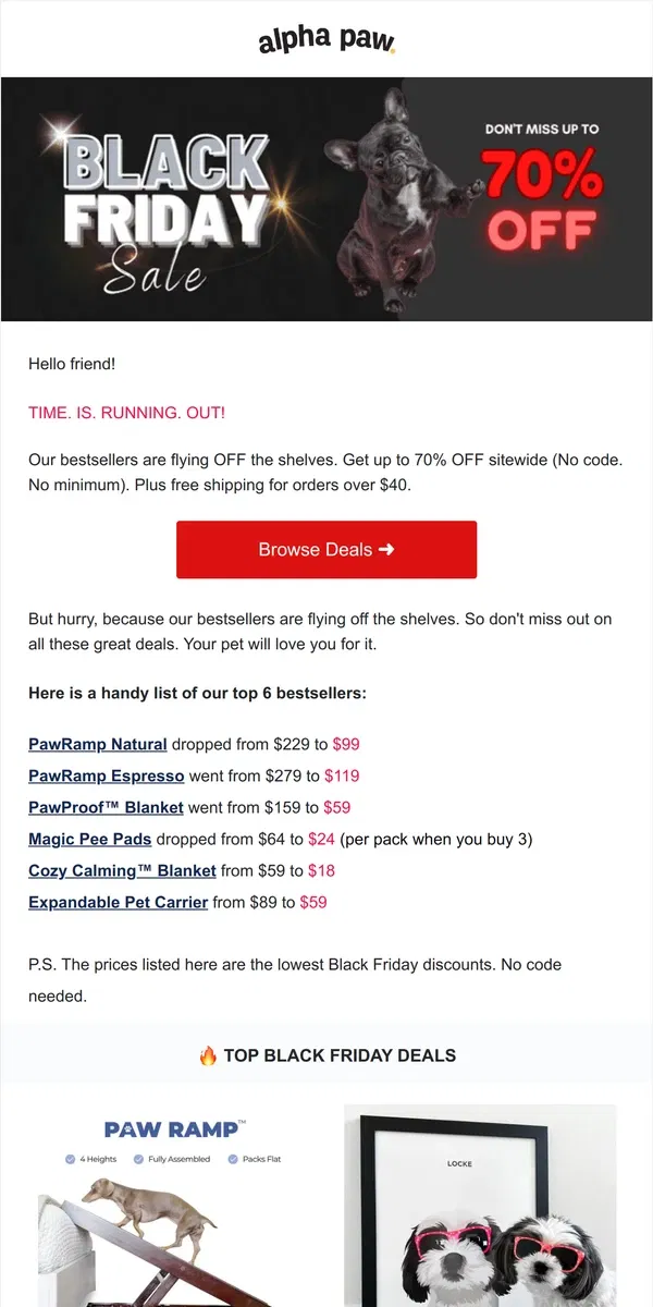 Email from Alpha Paw. Hurry! These Deals Are Going Fast 😱