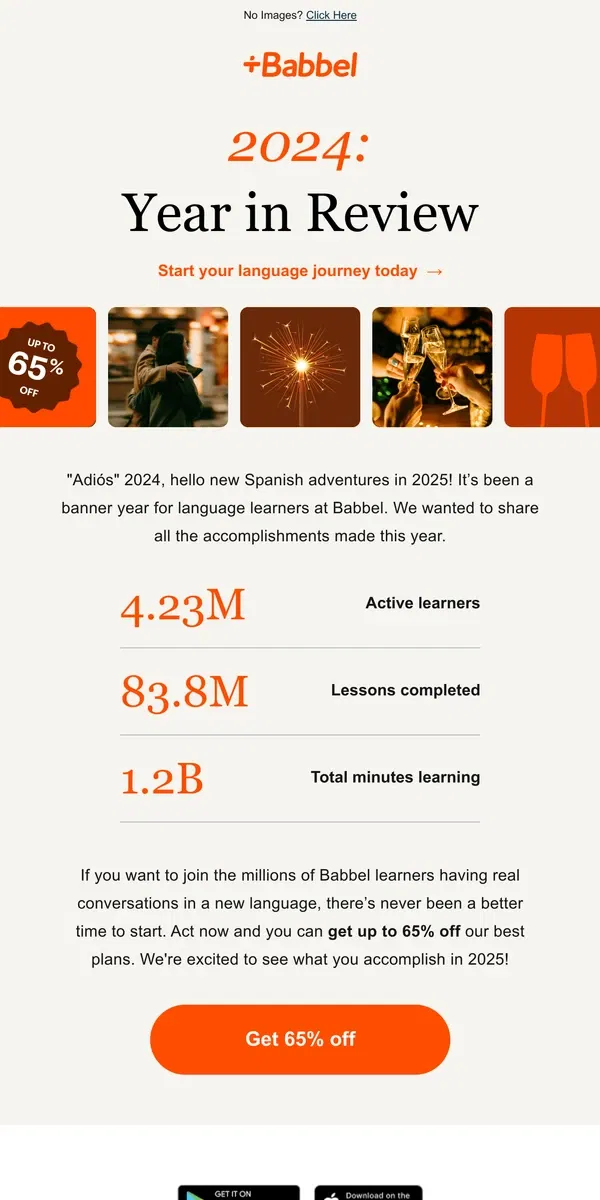 Email from Babbel. 🎆 Can you guess how many Babbel lessons were completed this year?