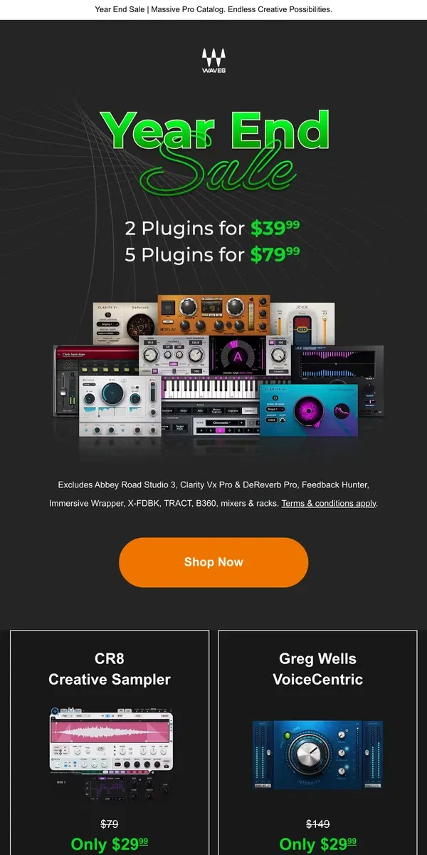 Email from Waves Audio. Ends Soon 💪 2 Plugins for $39.99