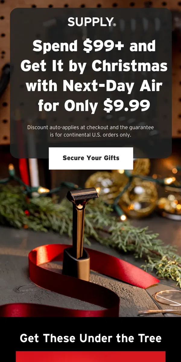 Email from Supply. Get it by Christmas: $9.99 Next-Day Air