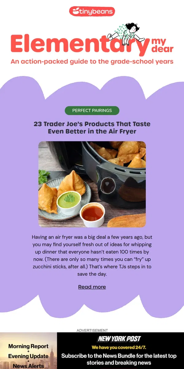 Email from Tinybeans. 23 Trader Joe’s Foods Made Better in an Air Fryer