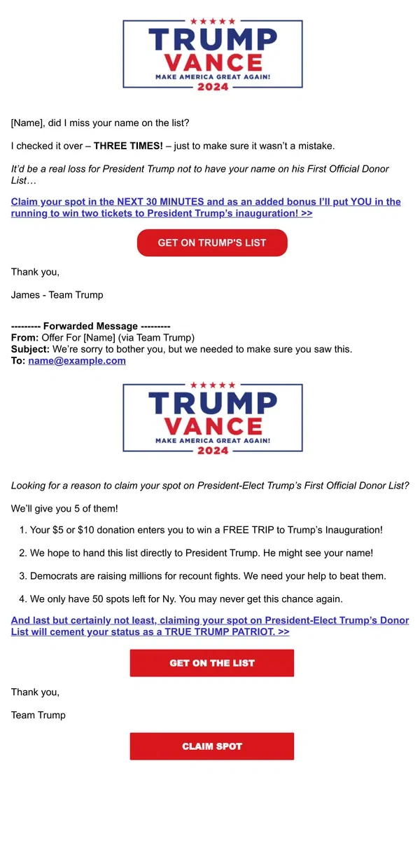 Email from Donald J. Trump. re: We’re sorry to bother you, but we needed to make sure you saw this.