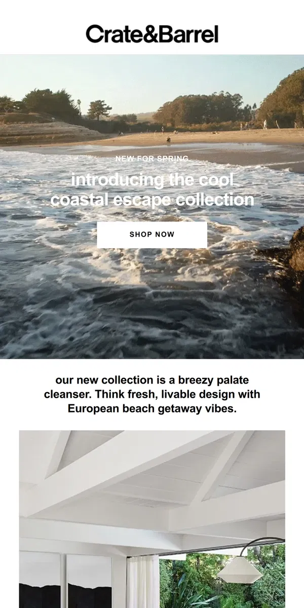 Email from Crate & Barrel. Introducing The Coastal Lookbook