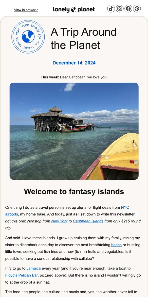 Email from Lonely Planet. Escape to the Caribbean