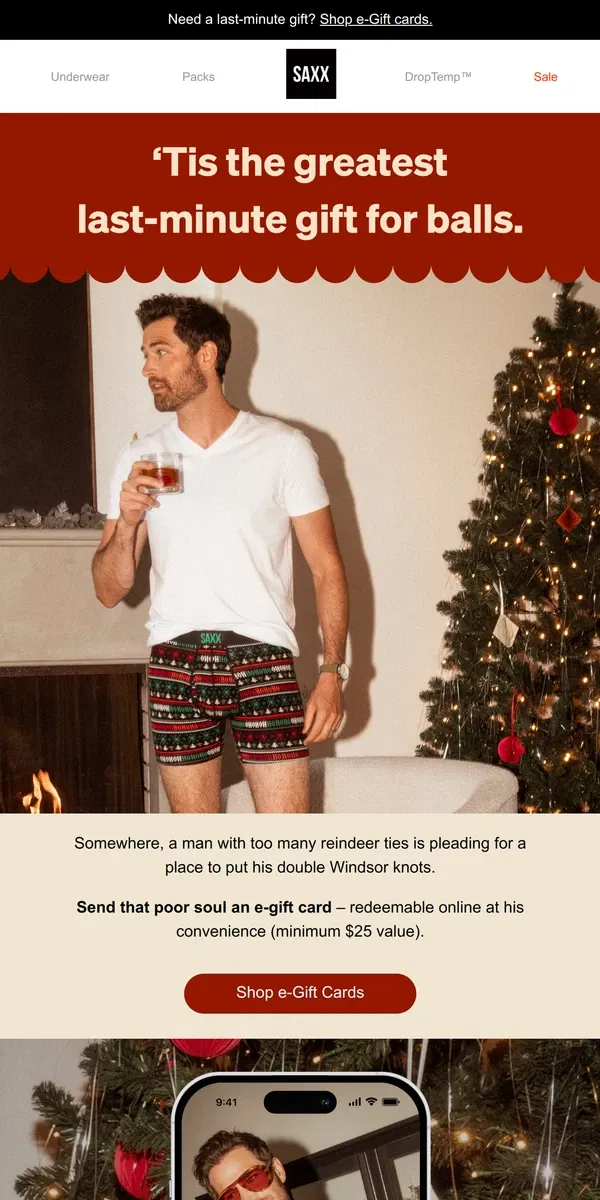 Email from SAXX Underwear. There's still time to put SAXX in Santa's sack 🎅