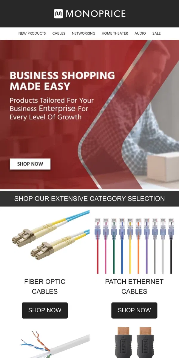 Email from Monoprice. Effortless Shopping for Your Business!