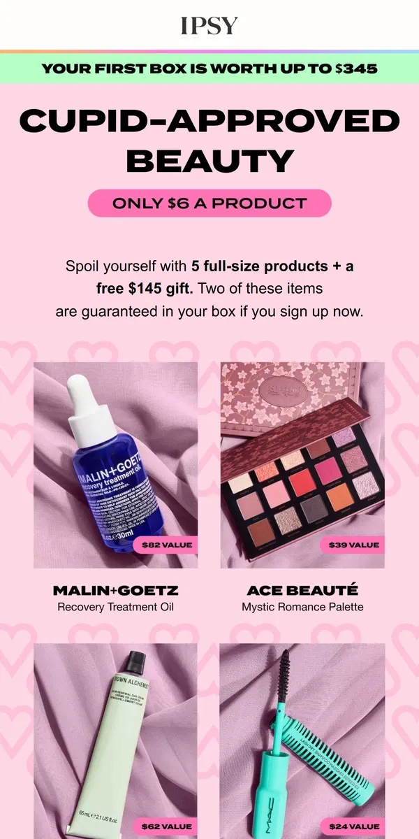 Email from BoxyCharm by IPSY. Surprise! Cupid sent you a free $145 gift 💘