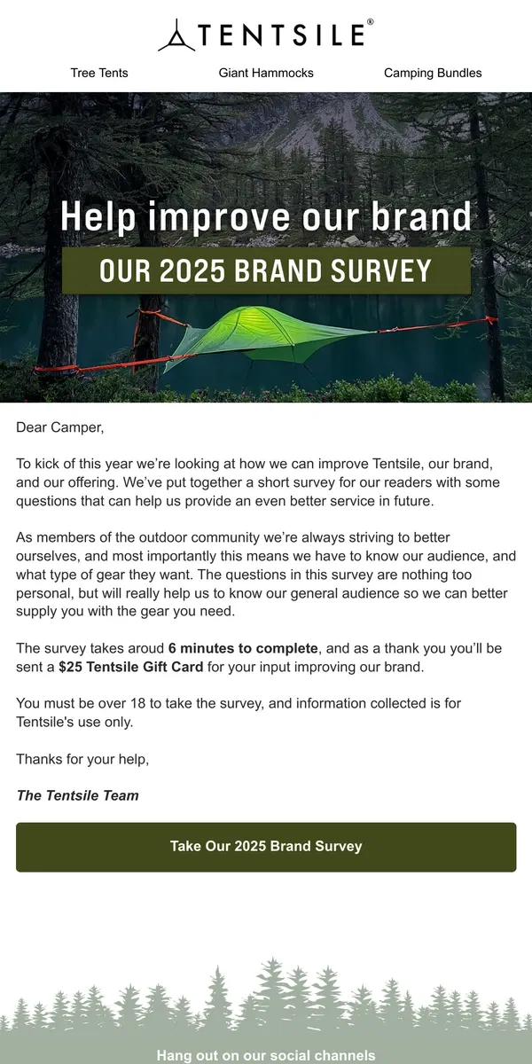 Email from Tentsile. Tell Us Your Thoughts 🌲