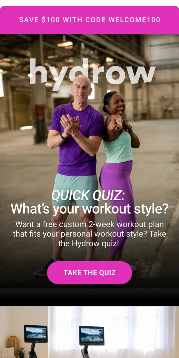 Email from Hydrow. POP QUIZ: What’s your personal workout style?