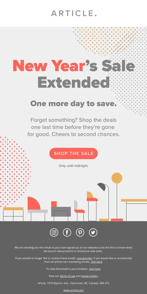 Email from Article. Surprise—we’ve extended our sale