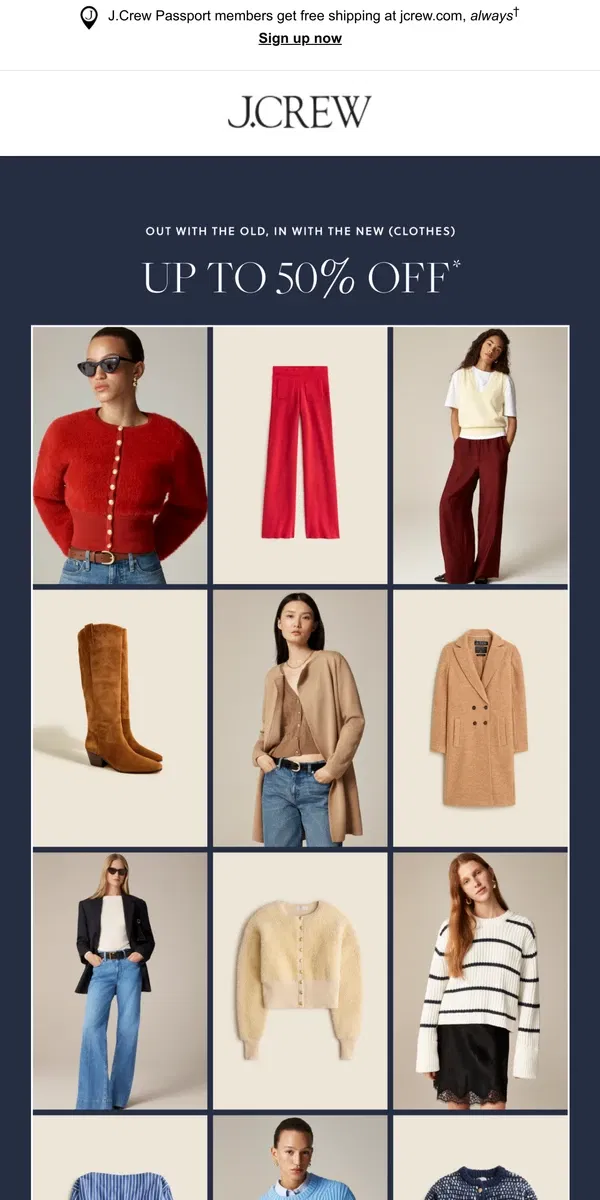 Email from J.Crew. Hours left: up to 50% off