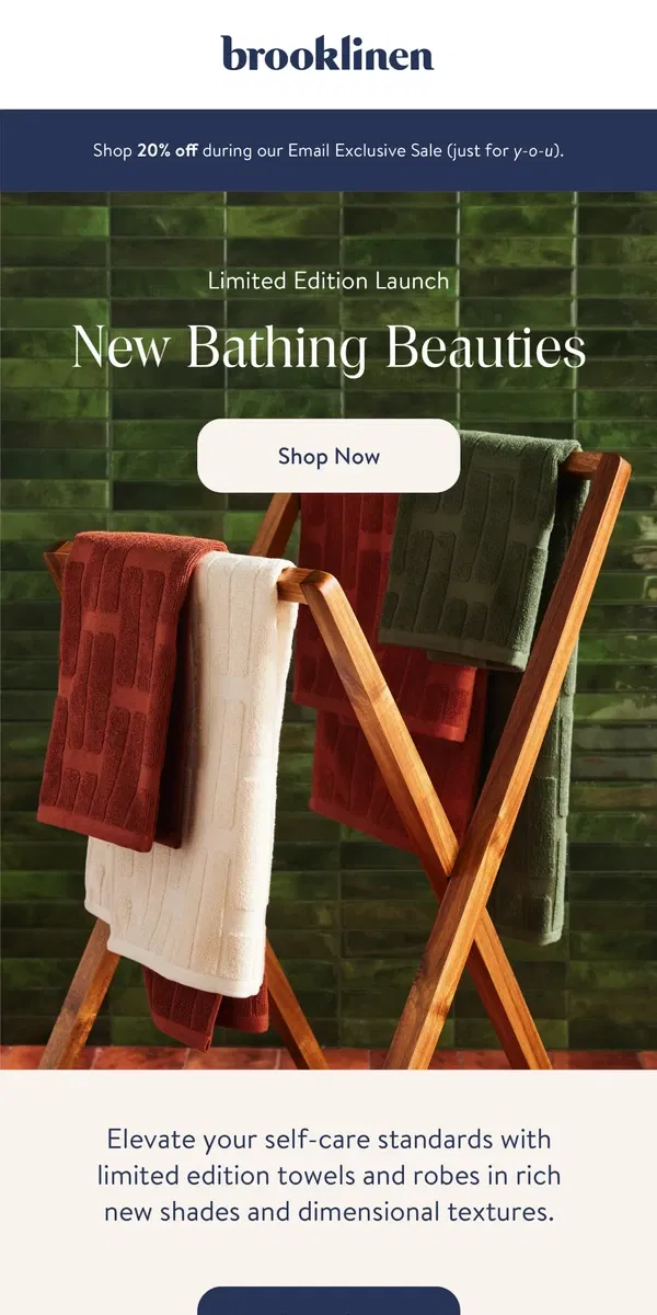 Email from Brooklinen. Elevate Your Everyday Routine with New Bath Products