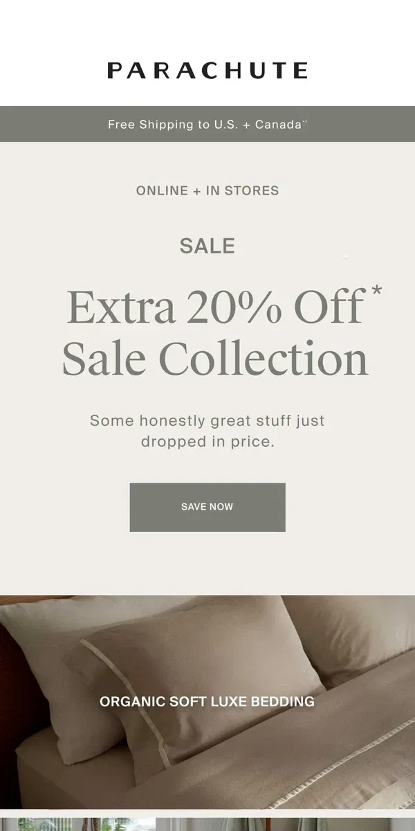 Email from Parachute Home. Sale On Sale: New Items Just Added