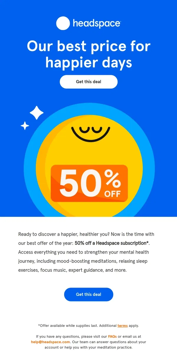 Email from Headspace. Our biggest deal of the year