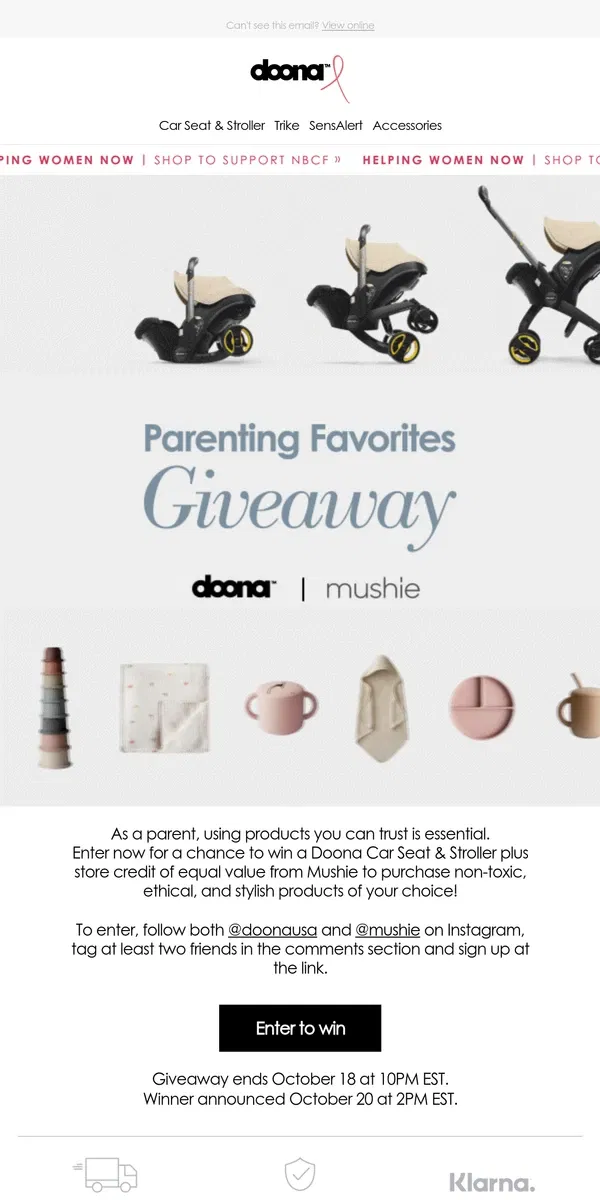 Email from Doona. Giveaway 🎉 Win Your Favorite Parenting Essentials!