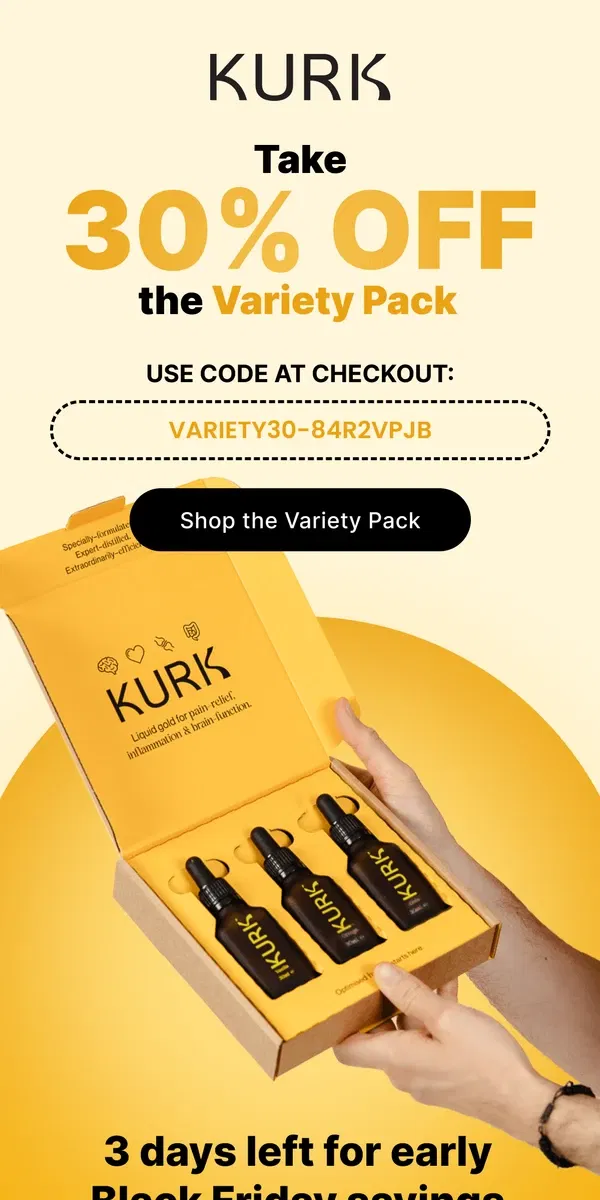 Email from Kurk life. Take 30% off Kurk before it’s too late