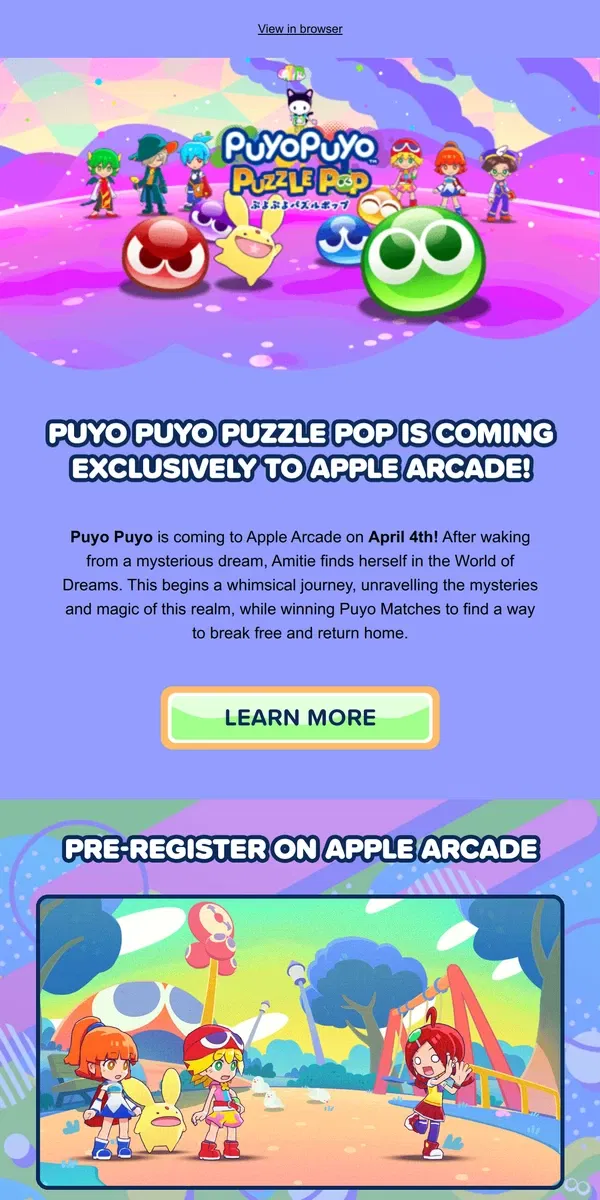 Email from SEGA. JUST ANNOUNCED – Puyo Puyo Puzzle Pop