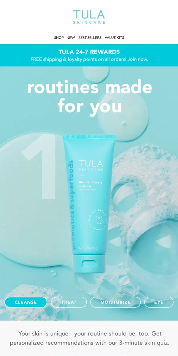 Email from TULA Skincare. Get your personalized routine