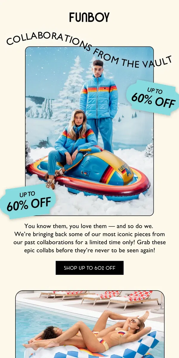 Email from FUNBOY. Up to 60% off collab collections!