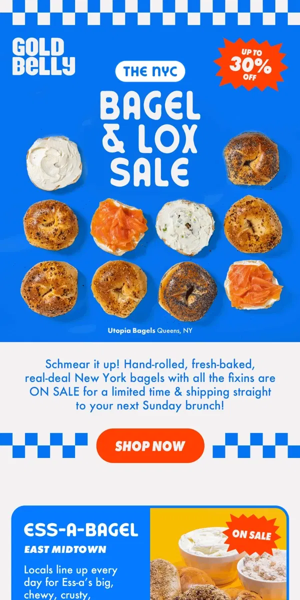 Email from Goldbelly. 🥯 NYC Bagel Sale – 30% Off! 🥯