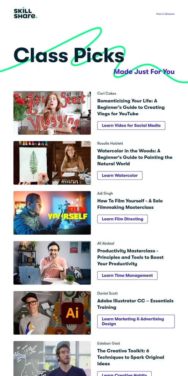 Email from Skillshare. Your Recommended Classes