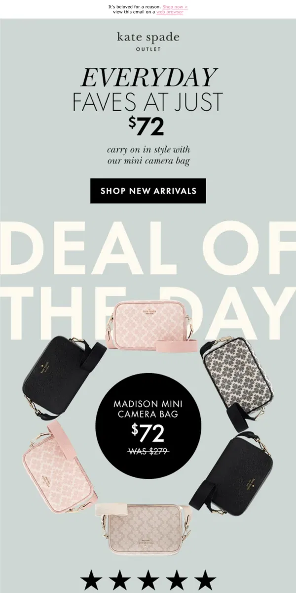 Email from Kate Spade. Only $72 for this top-rated camera bag!