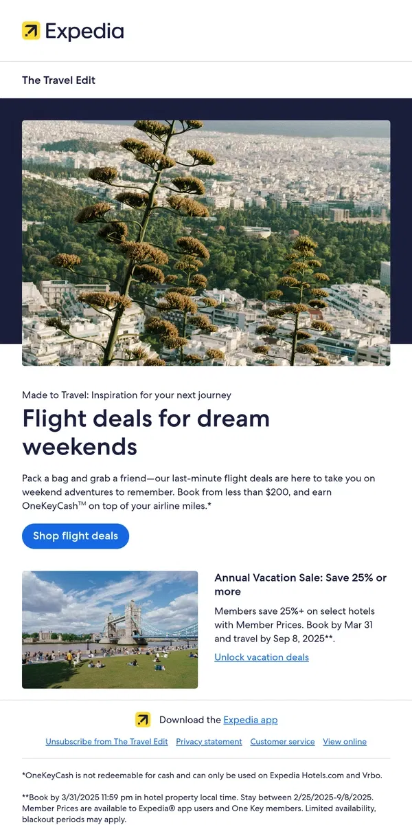 Email from Expedia. Now boarding: Flights under $200