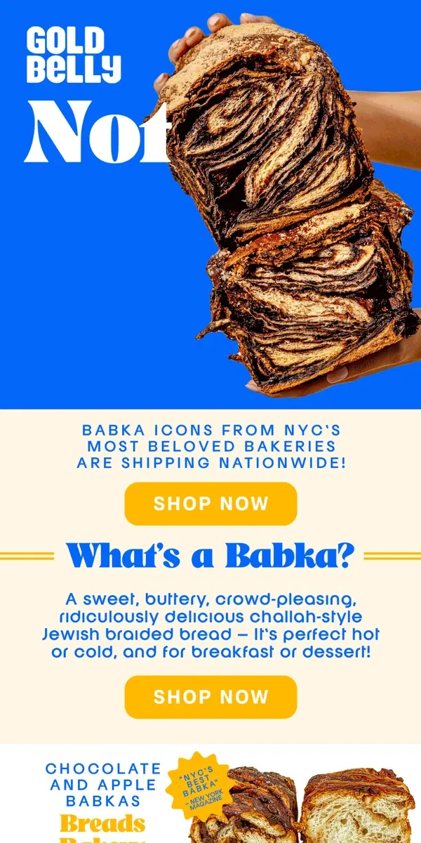 Email from Goldbelly. BABKA is BAAACCKK!