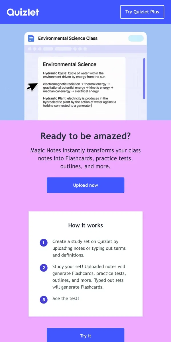 Email from Quizlet. Create a flashcard set instantly with Magic Notes🪄