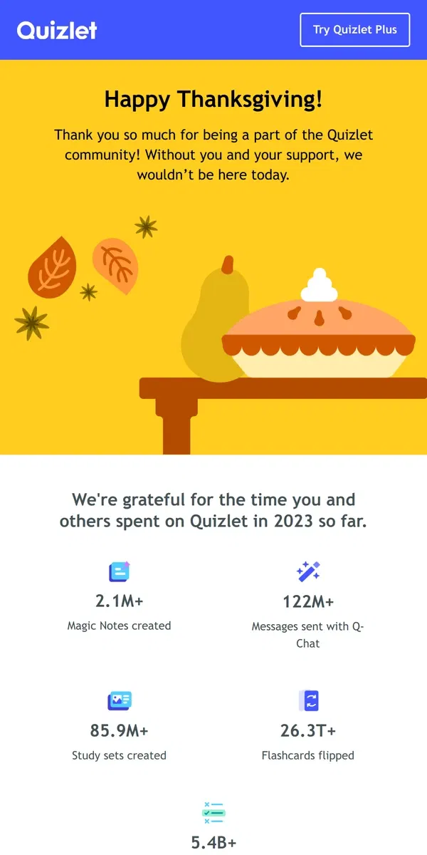 Email from Quizlet. Happy Thanksgiving!