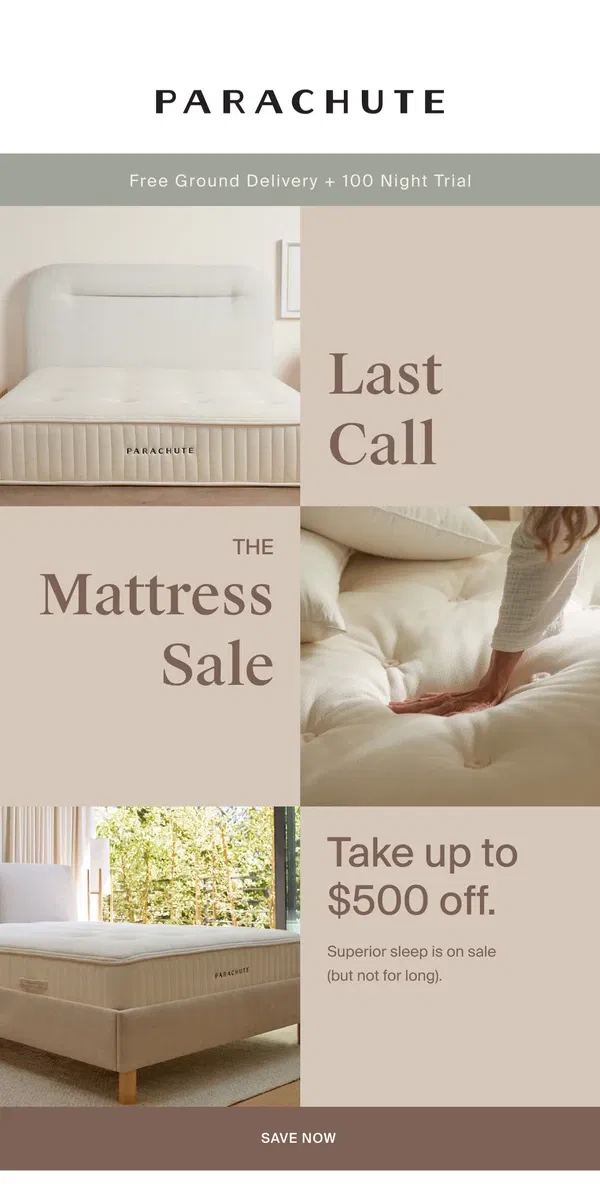 Email from Parachute Home. Only Hours Left: Mattress Sale