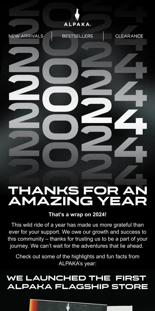 Email from ALPAKA. 2024 Wrapped: ALPAKA’s Year In Numbers. 🎉