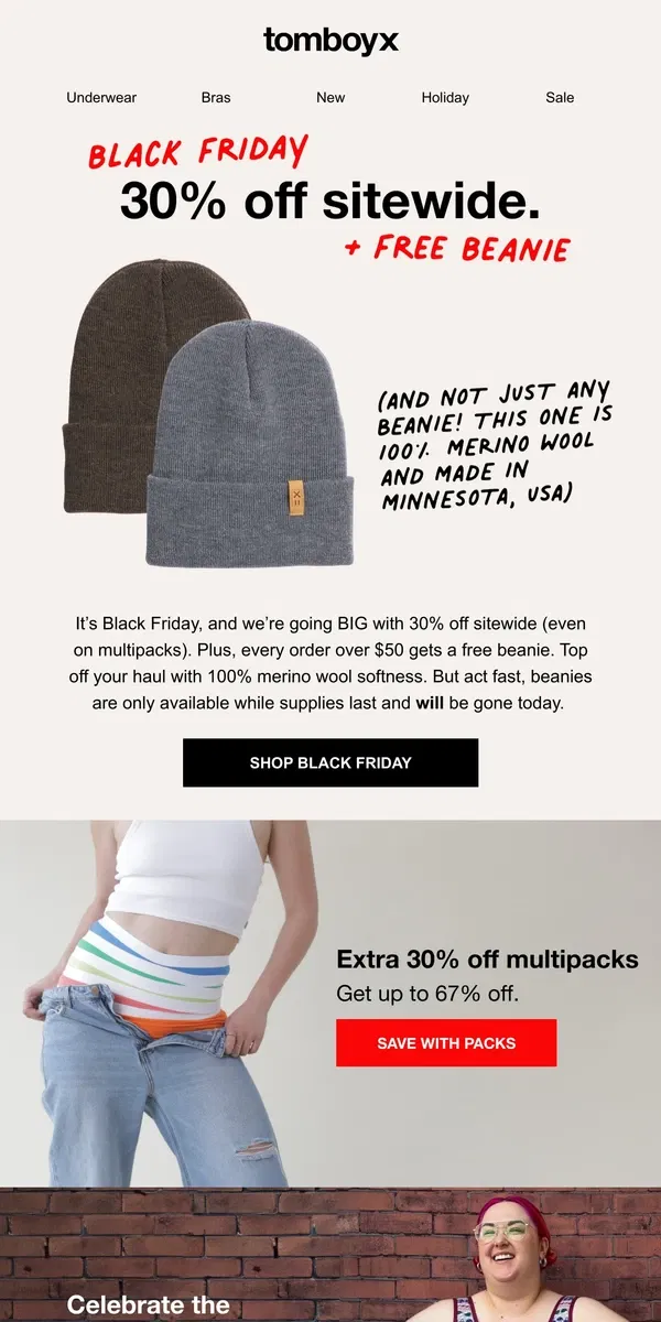 Email from TomboyX. Black Friday just got better: Free gift with purchase 🎁