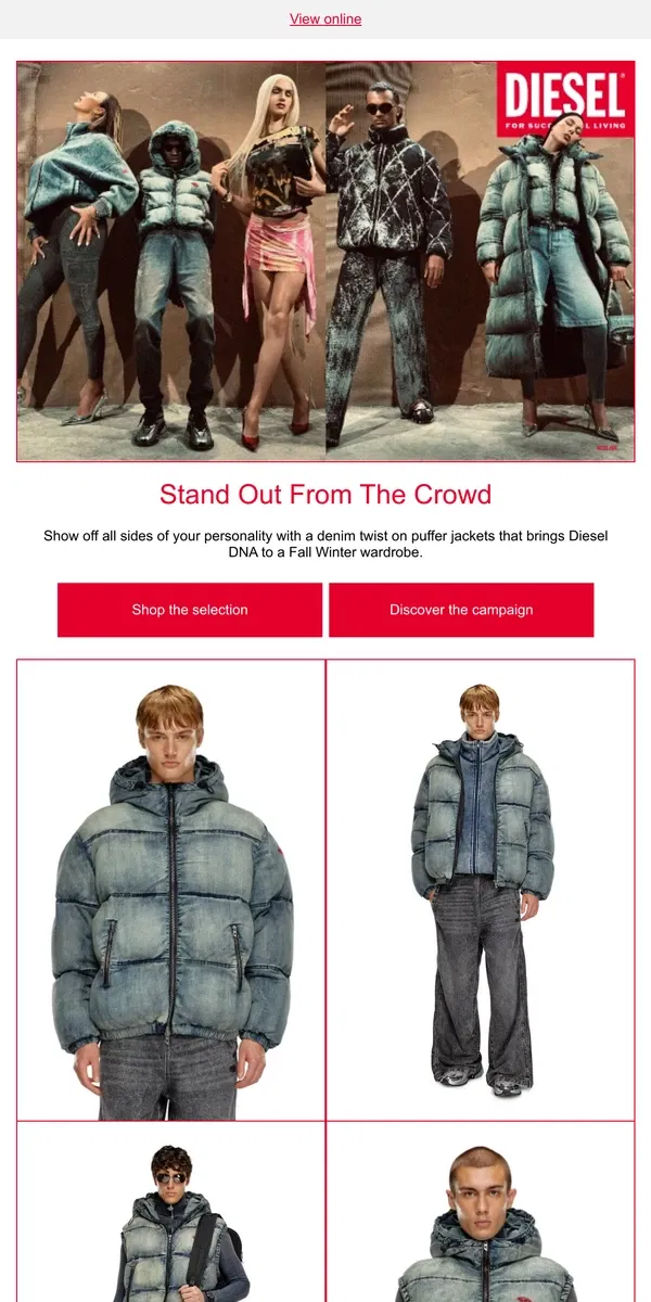 Email from Diesel. Denim Puffer Jackets