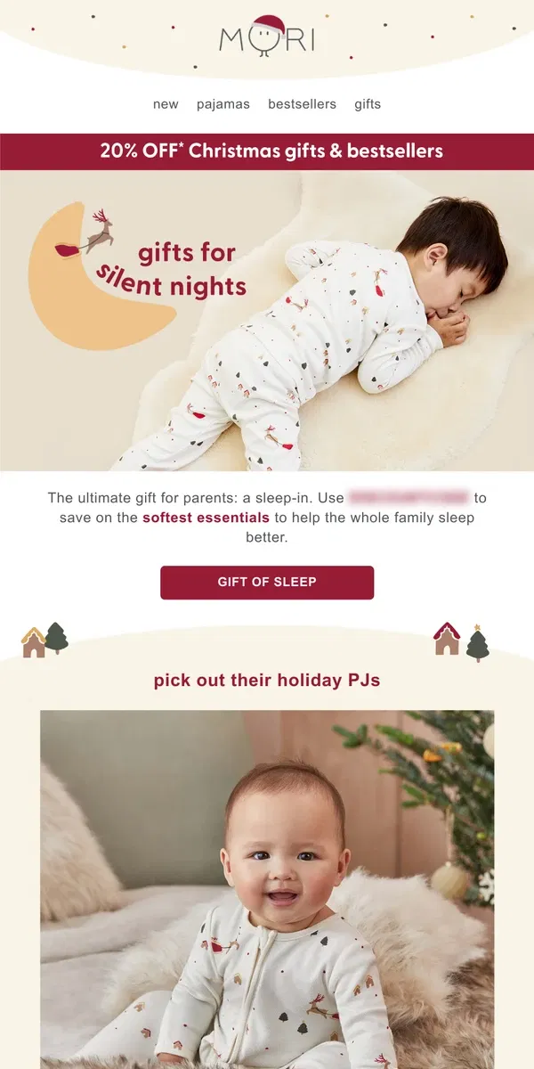 Email from MORI. Give parents the gift of sleep (with 20% off)