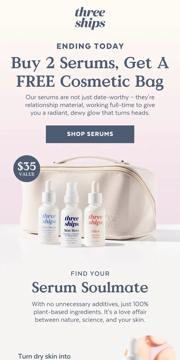 Email from Three Ships Beauty. Your Free Bag is Packing Up Soon 🛍️